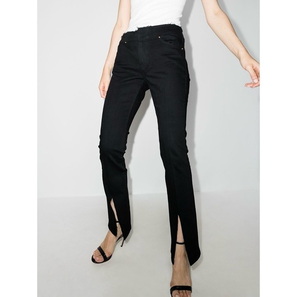 FRAME Le Pixie Cutoff Waist Slit Hem Mini Boot Jeans Film Noir Size 25 - Picture 3 of 11